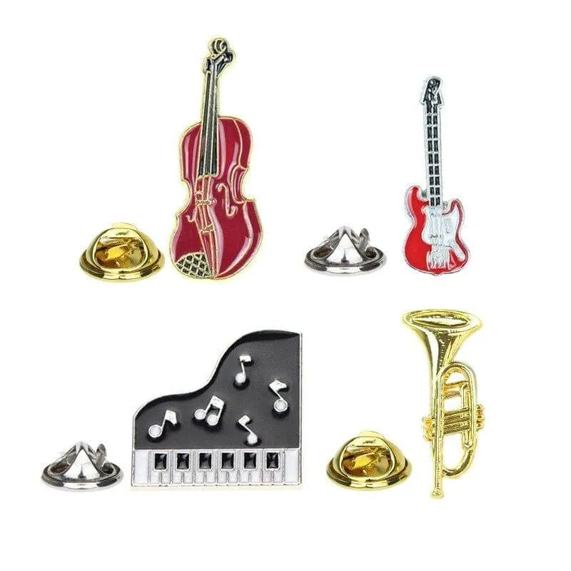 Musical Instrument Pins/Brooches - Piano, Violin, Electric Guitar and Trumpet