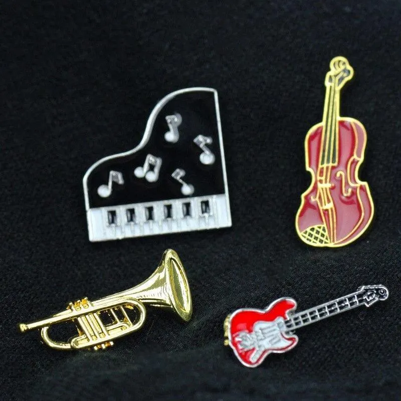 Musical Instrument Pins/Brooches - Piano, Violin, Electric Guitar and Trumpet