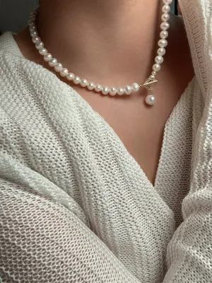 Natural Freshwater Pearl Zircon OT Buckle Necklace