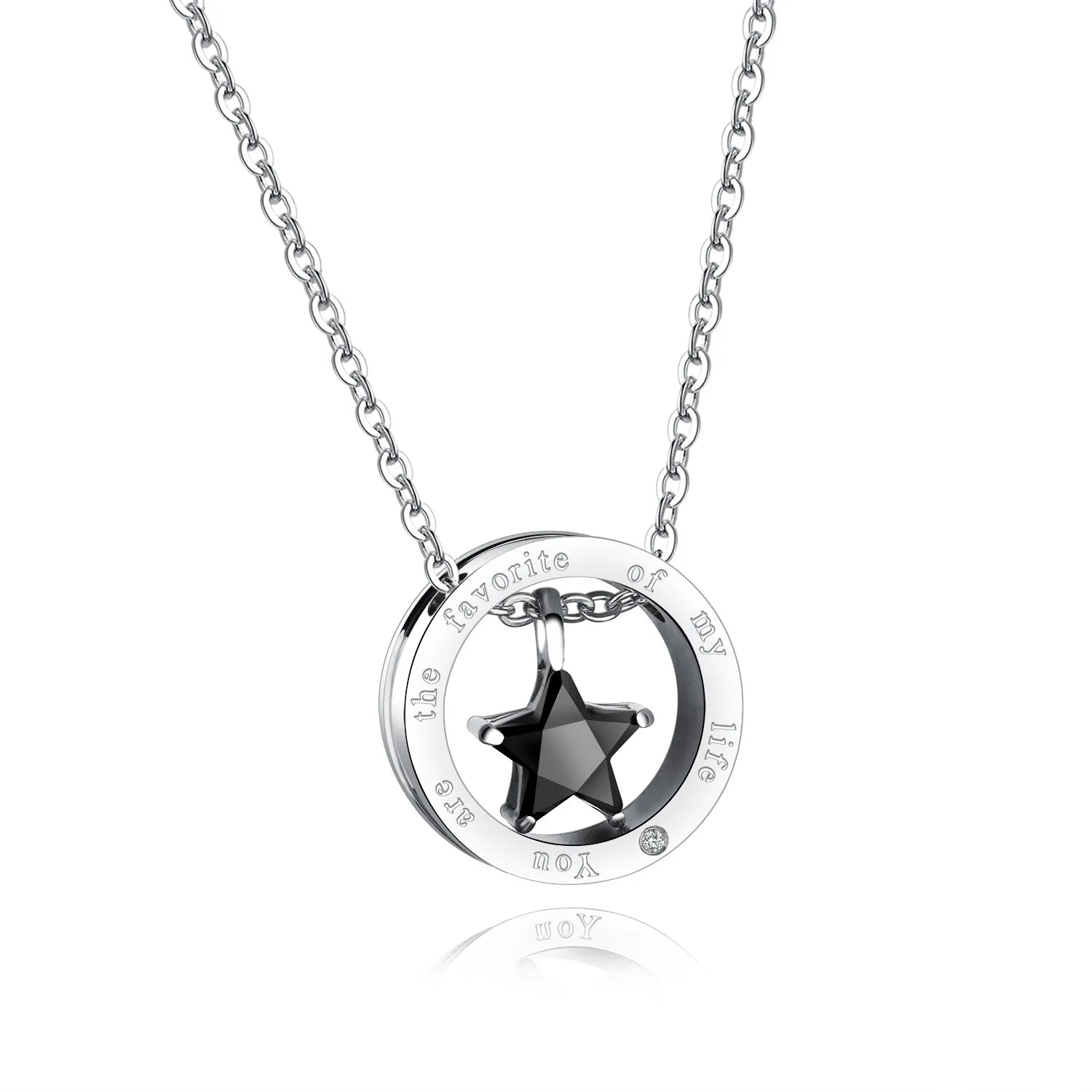 NEHZUS Wholesale Titanium Steel Star Circle Necklace for Couples Mini Pentagram with Diamond Necklace for Men and Women