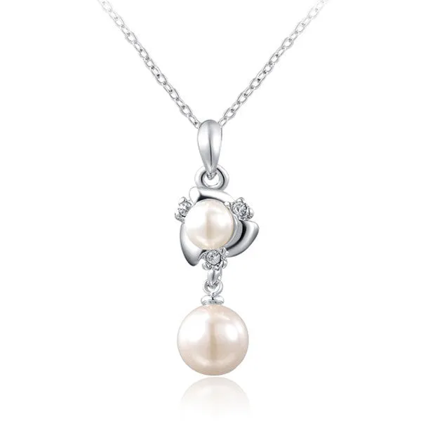 New Pearl Necklace Rhinestone Crystal Silver Gold Plated Link Chain Pendant Necklaces Classic Pearl Jewelry For Women Gift