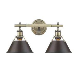 Orwell 2-Light Bath Vanity in Aged Brass with Rubbed Bronze Shades