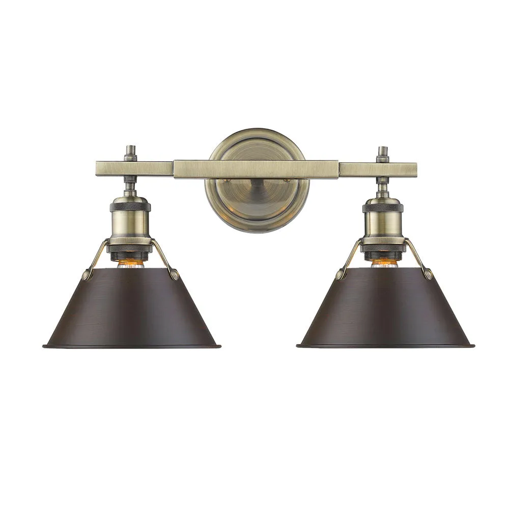 Orwell 2-Light Bath Vanity in Aged Brass with Rubbed Bronze Shades