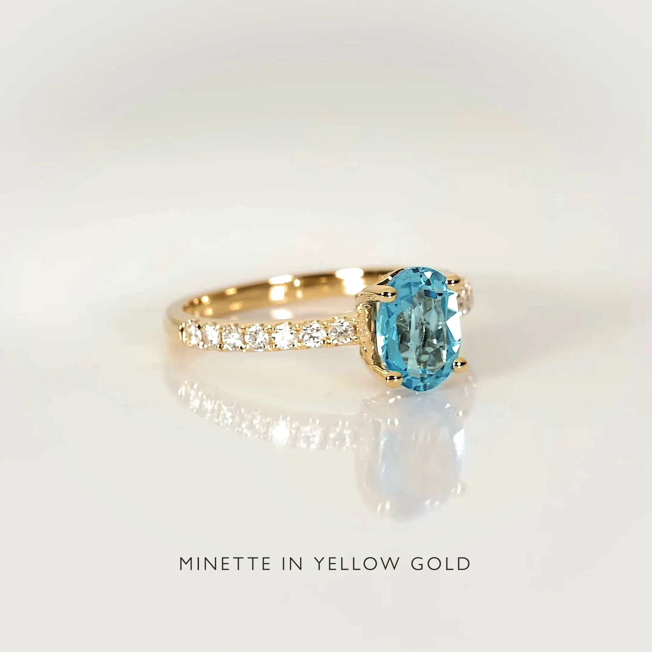 Oval Swiss Blue Topaz and Diamond Ring 14k Gold - Minette