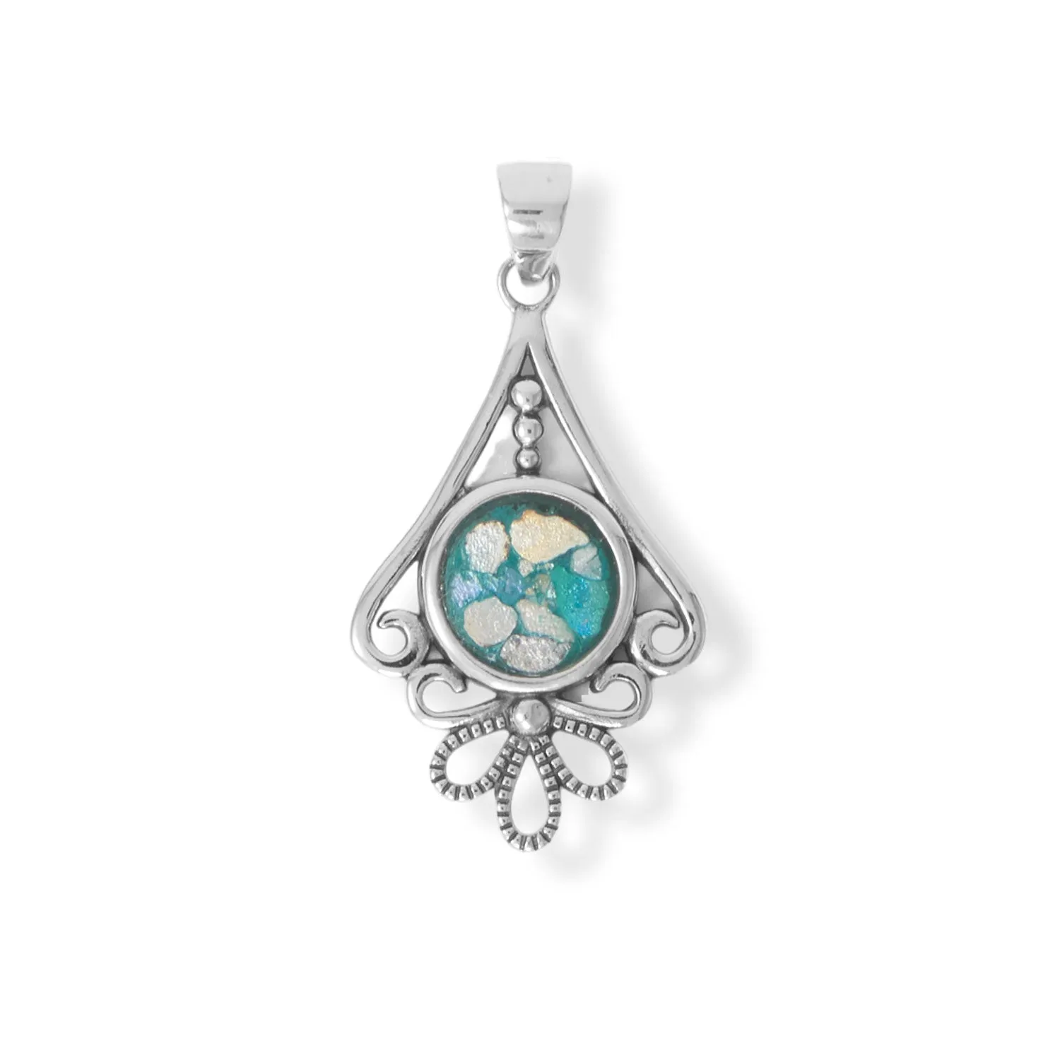 Oxidized Round Roman Glass Loop Design Pendant