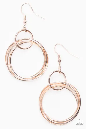 Paparazzi Earring ~ Dizzying Dynamics - Rose Gold