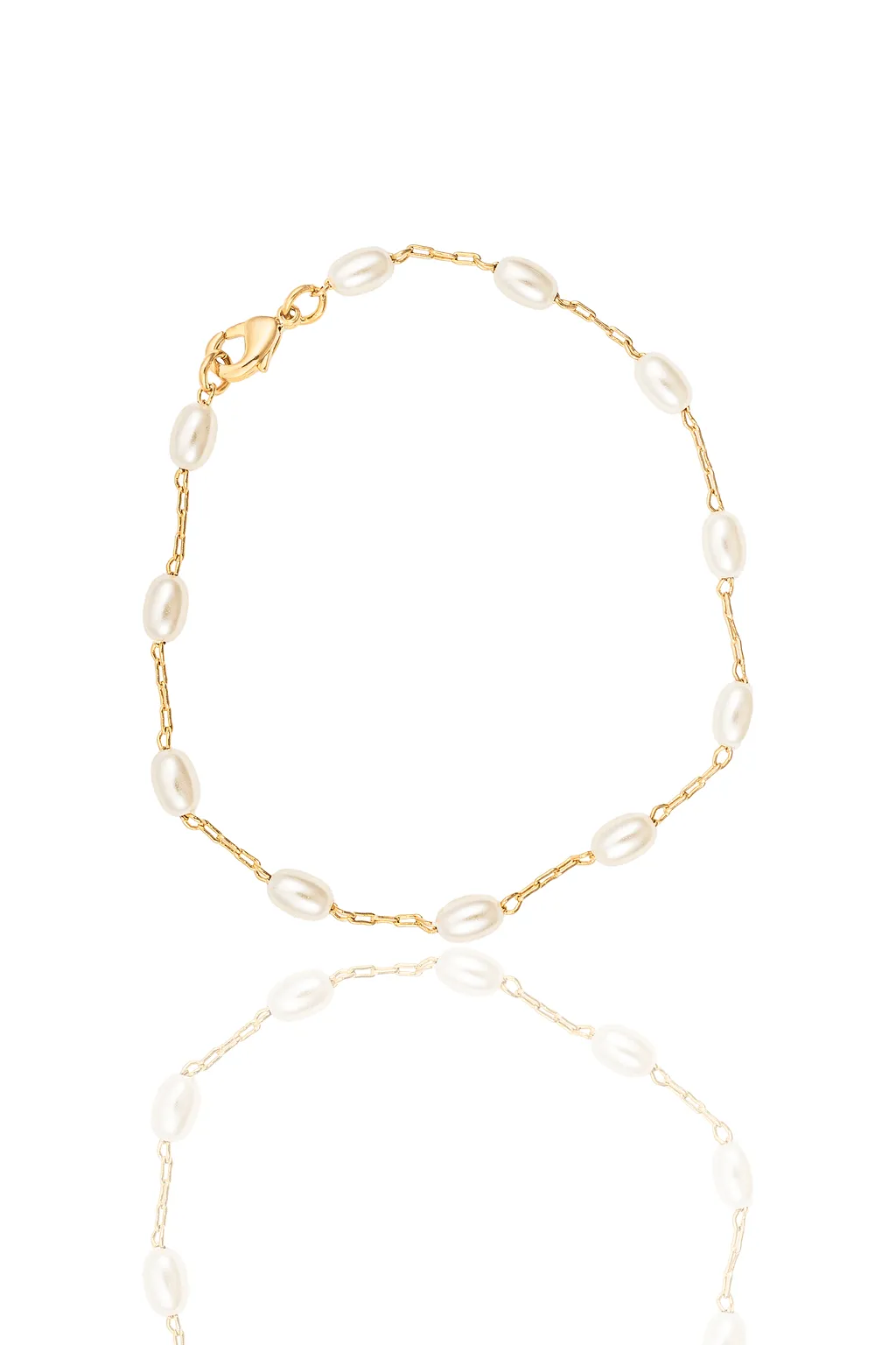 Paperclip Chain Linked Oval Pearl Anklet (G89/I97/E221)