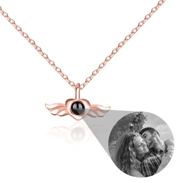 Personalized Heart Wing Projection Pendant Custom Photo Necklace