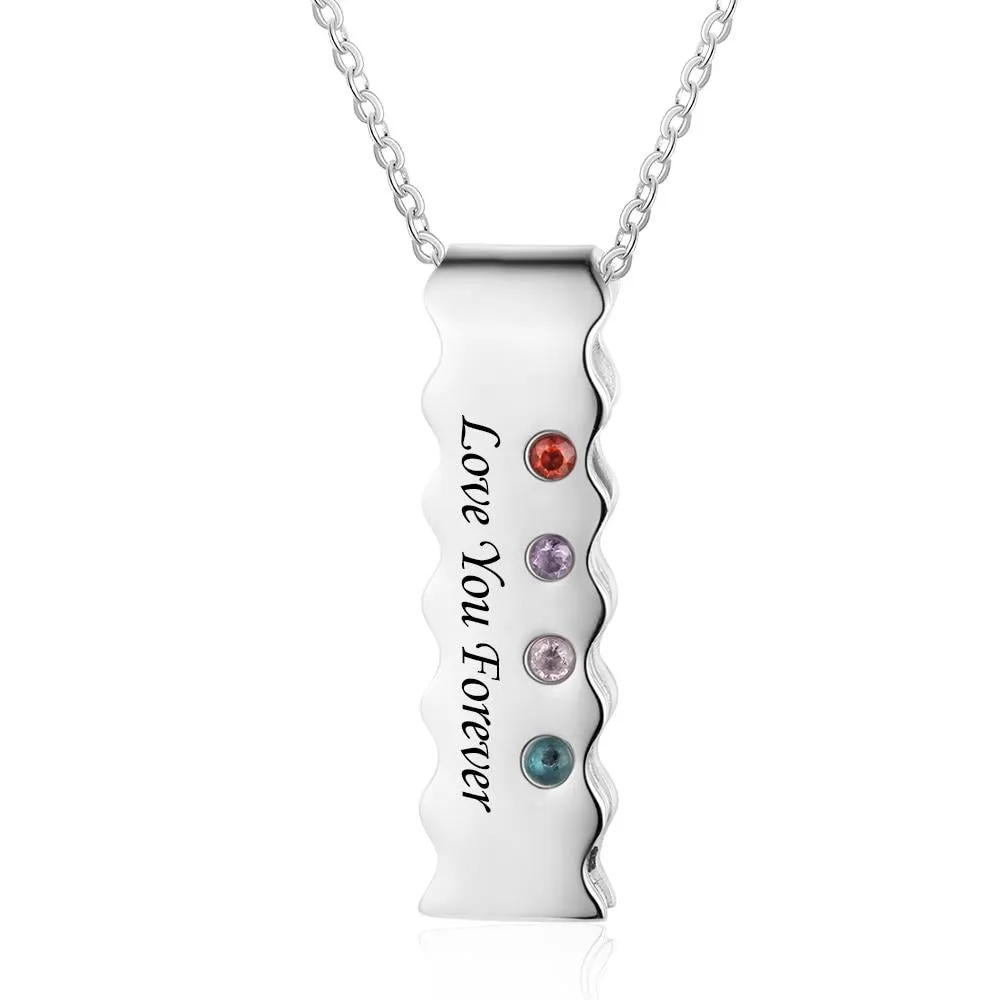 Personalized Name Bar Necklace With 4 Birthstones