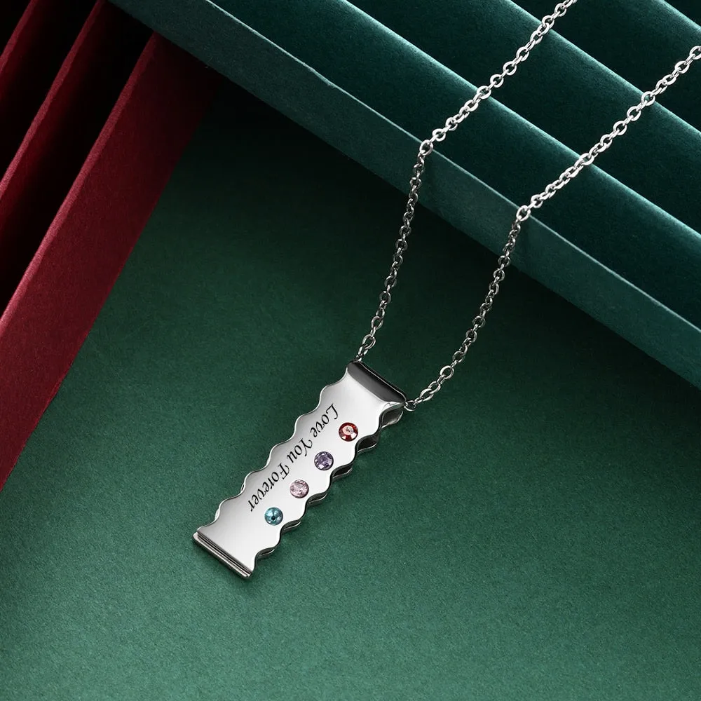 Personalized Name Bar Necklace With 4 Birthstones