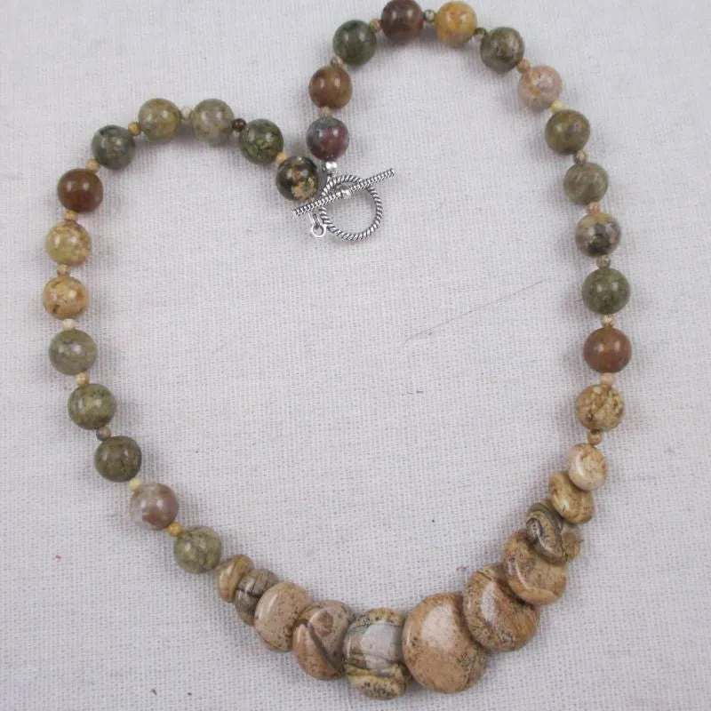 Picture Jasper Gemstone Coin Beaded Necklace