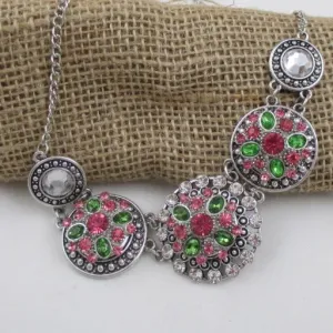 Pink & Green Crystal Flower  Multi Charm Necklace