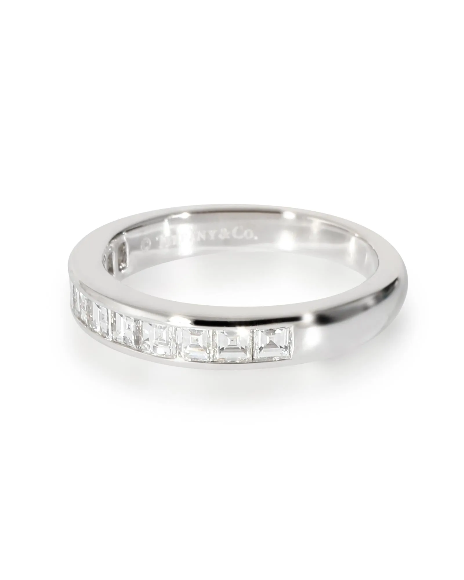 Platinum Half Eternity Wedding Band with Square Diamonds