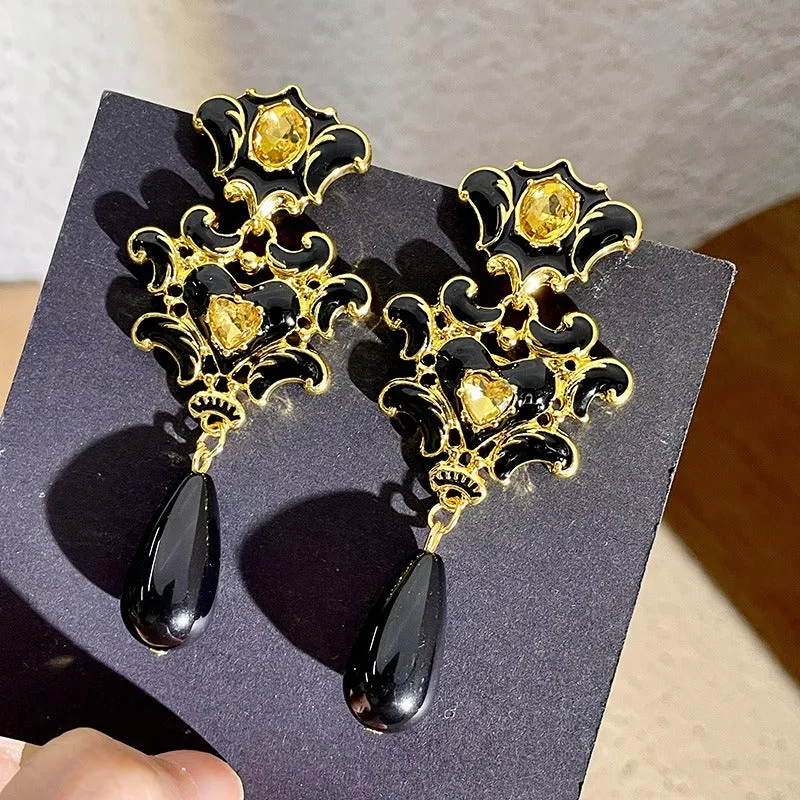 Pre Order:  Black   Gold Palace Drop Earrings