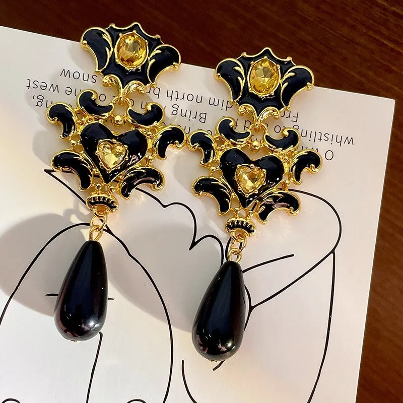 Pre Order:  Black   Gold Palace Drop Earrings