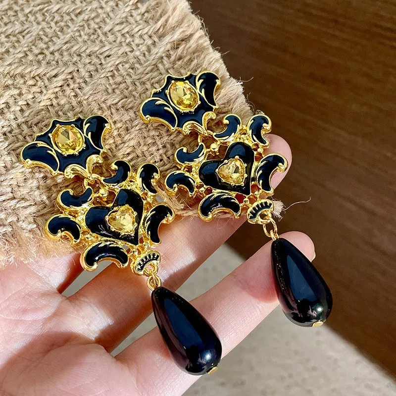 Pre Order:  Black   Gold Palace Drop Earrings