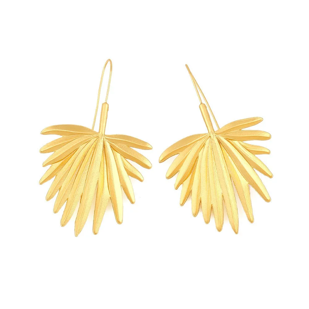 Pre Order:  Retro Matte Gold Metal Leaf Earrings