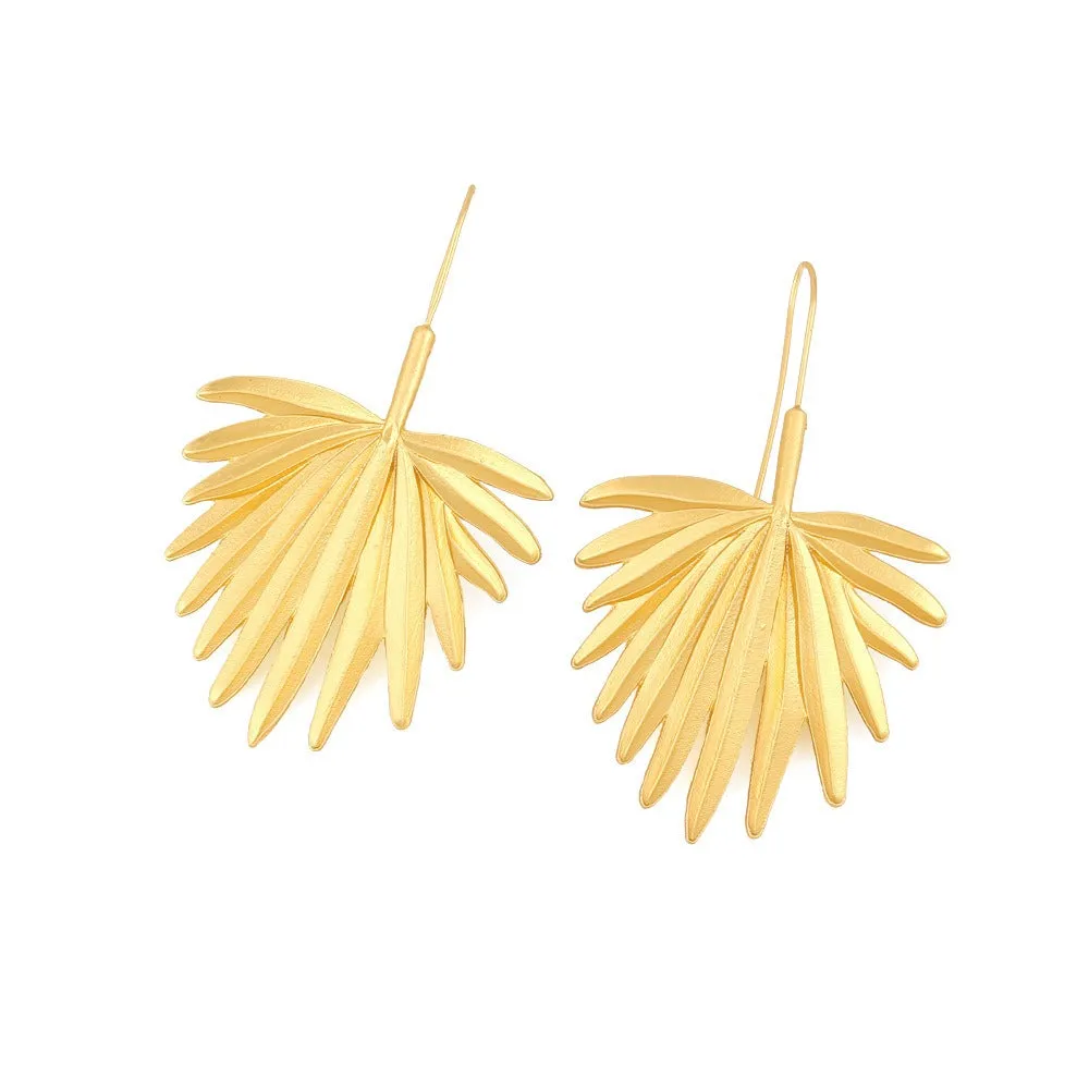 Pre Order:  Retro Matte Gold Metal Leaf Earrings