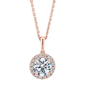 Premium Certified Laboratory Created Diamond, 1.19 carat TW round brilliant halo pendant in 18 carat rose gold