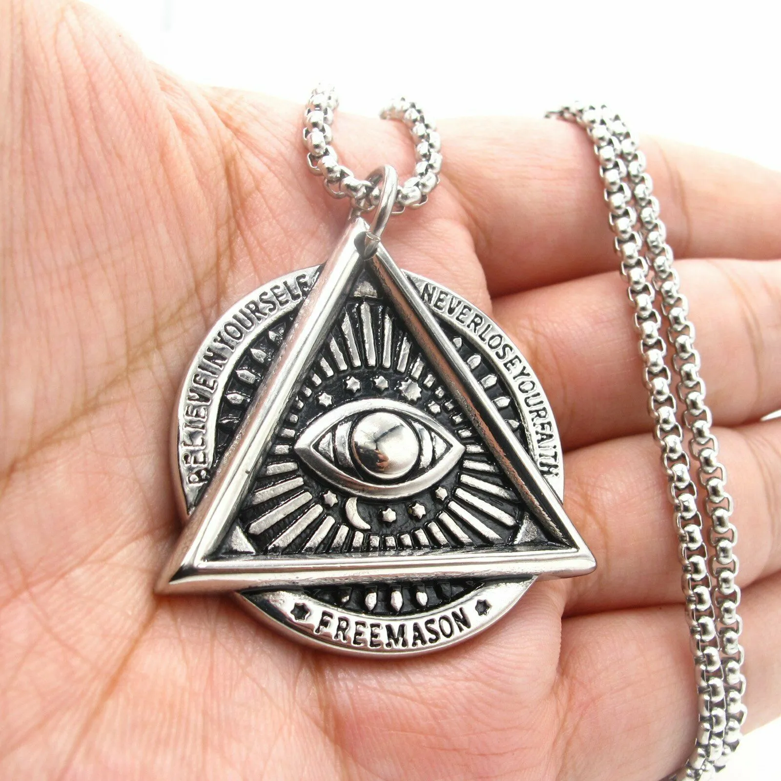 Premium Quality All-Seeing Eye Pendant Necklace with Masonic Symbolism for Men-Blue Lodge Necklaces & Pendants-Masonic Pendants-Freemason necklace