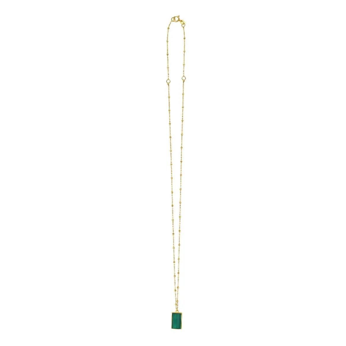 Rectangular Green Malachite Geometric Gem Pendant Necklace in 14k Yellow Gold