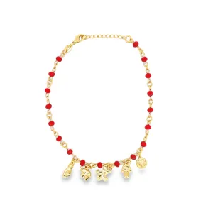 Red Bead Figa, Hamsa, Royal, Elephant Anklet  (E101)