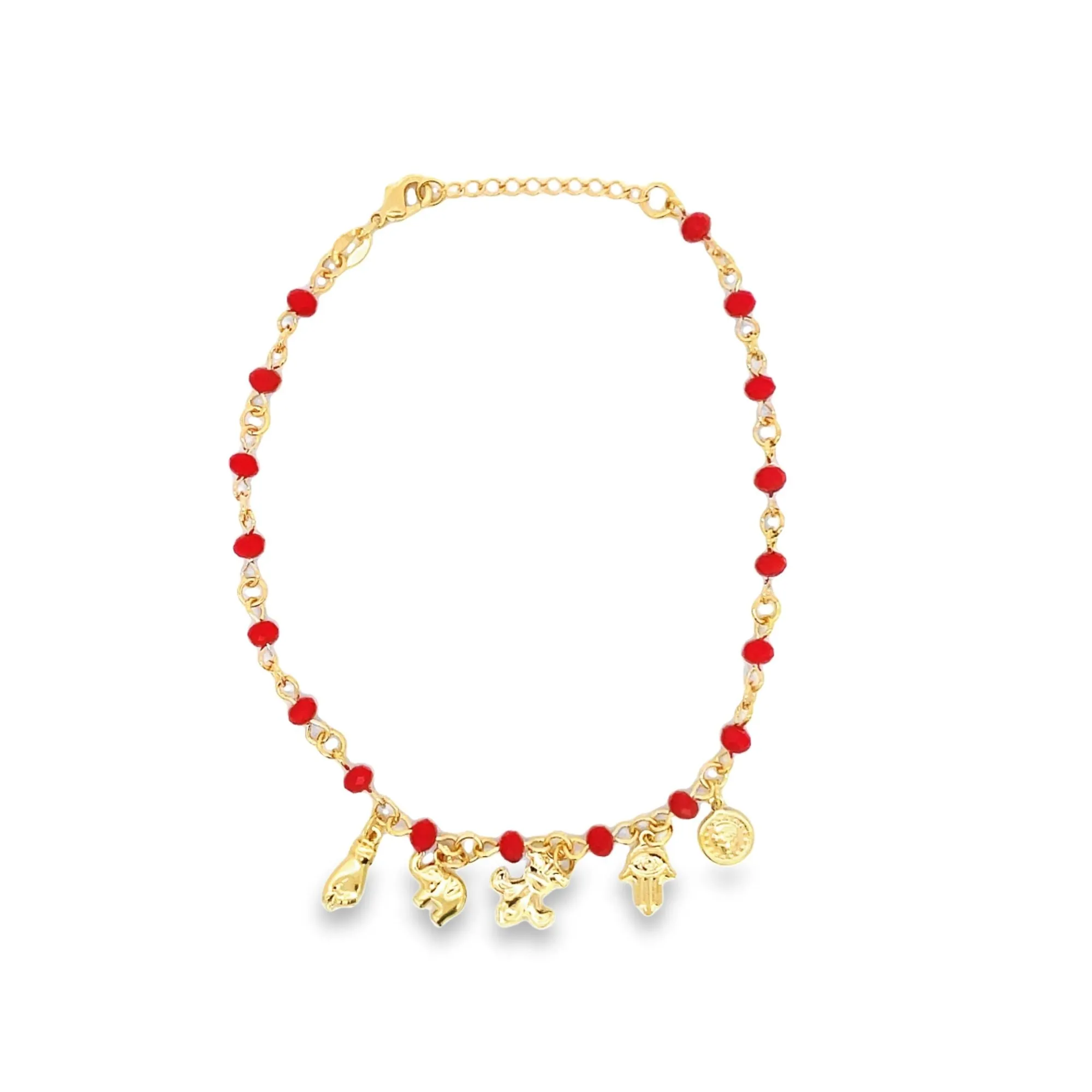 Red Bead Figa, Hamsa, Royal, Elephant Anklet  (E101)