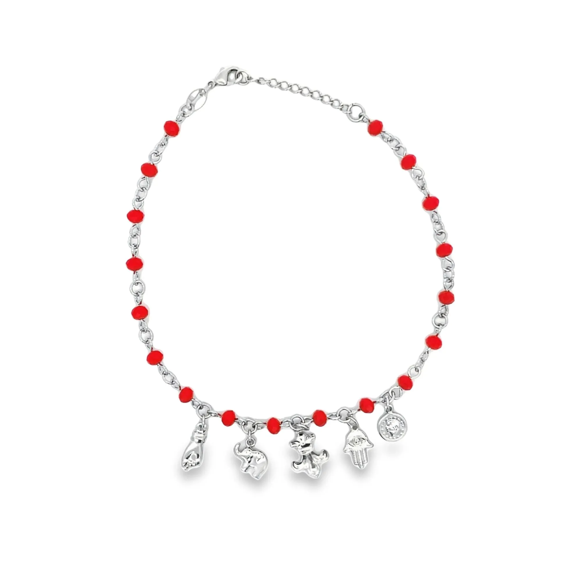 Red Bead Figa, Hamsa, Royal, Elephant Anklet  (E101)