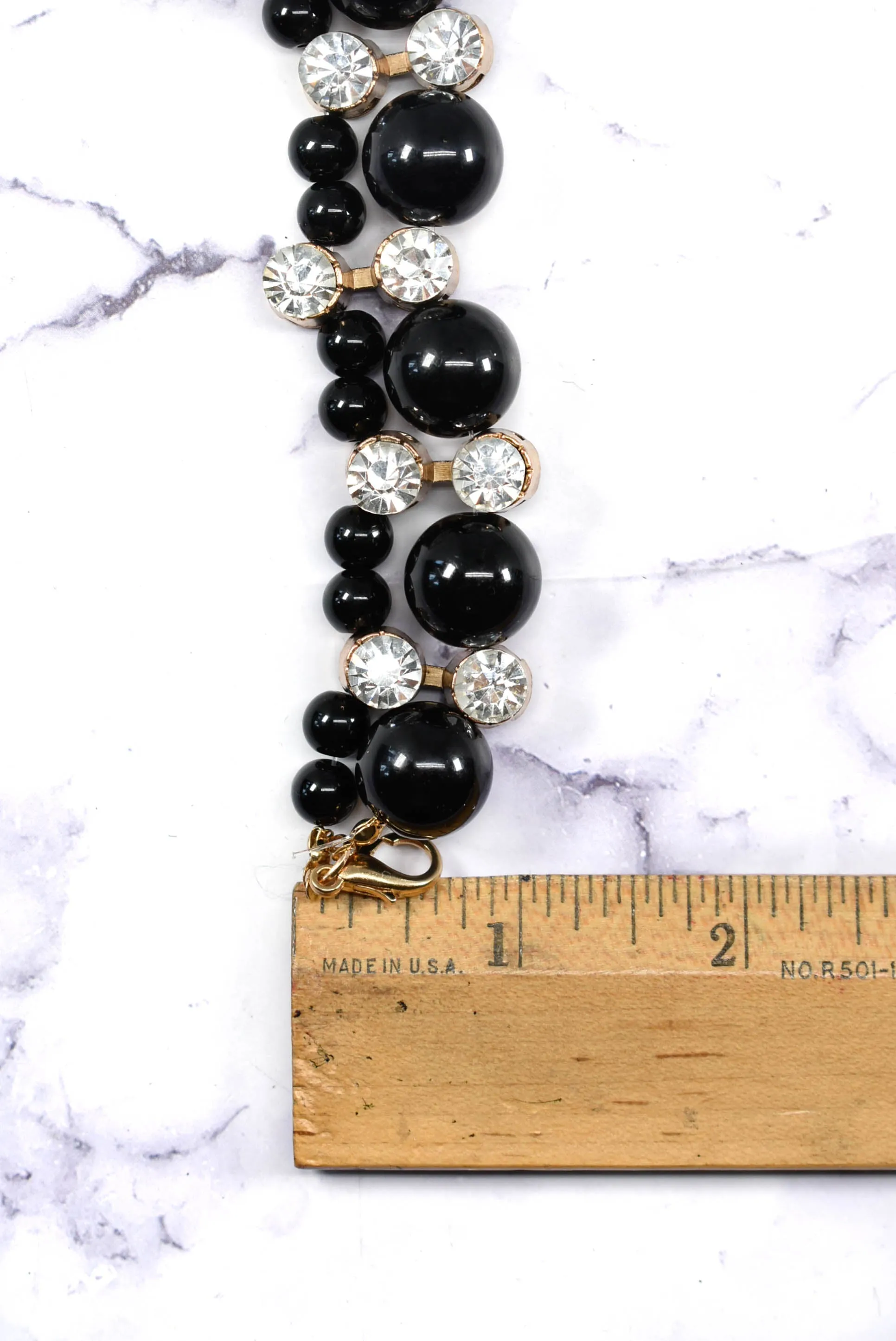 Rhinestone and Beaded Connector - Black and Gold Connector with Rhinestone and Black Beads