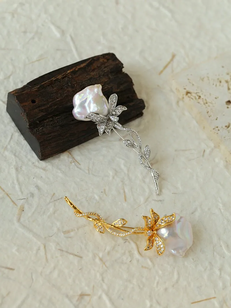 Rose Baroque Pearl Brooches