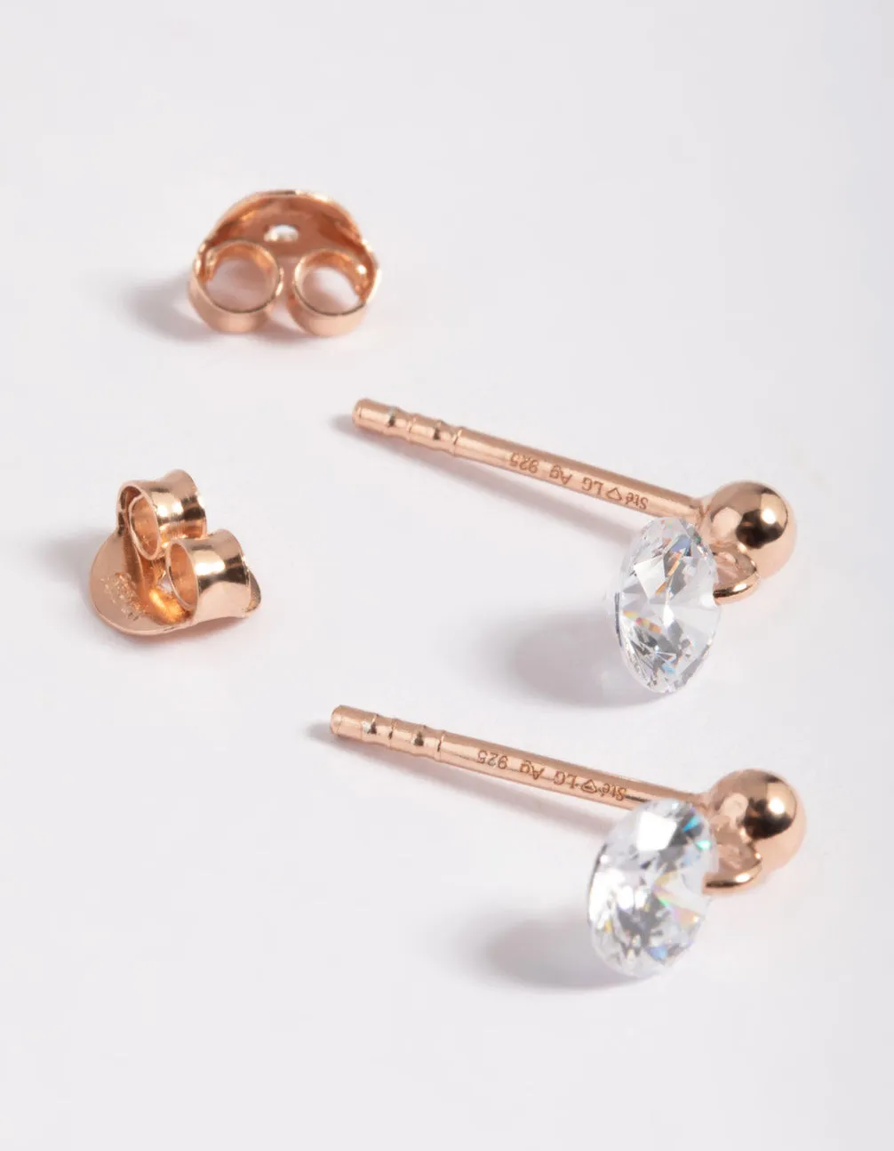 Rose Gold Plated Sterling Silver Diamante Stud Earrings