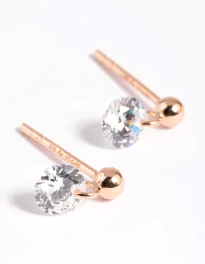 Rose Gold Plated Sterling Silver Diamante Stud Earrings