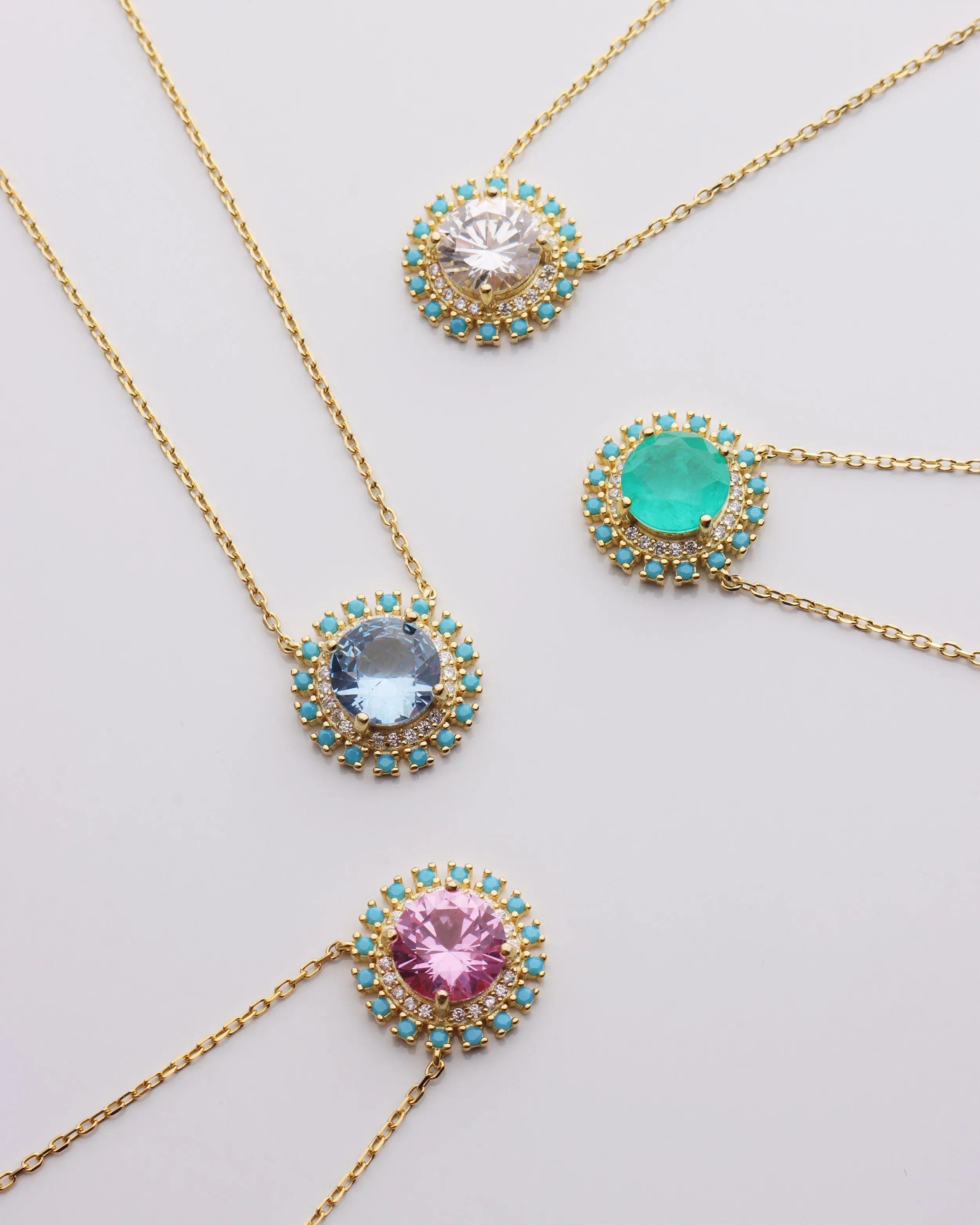 Round CZ w/ Turquoise Outline Necklace