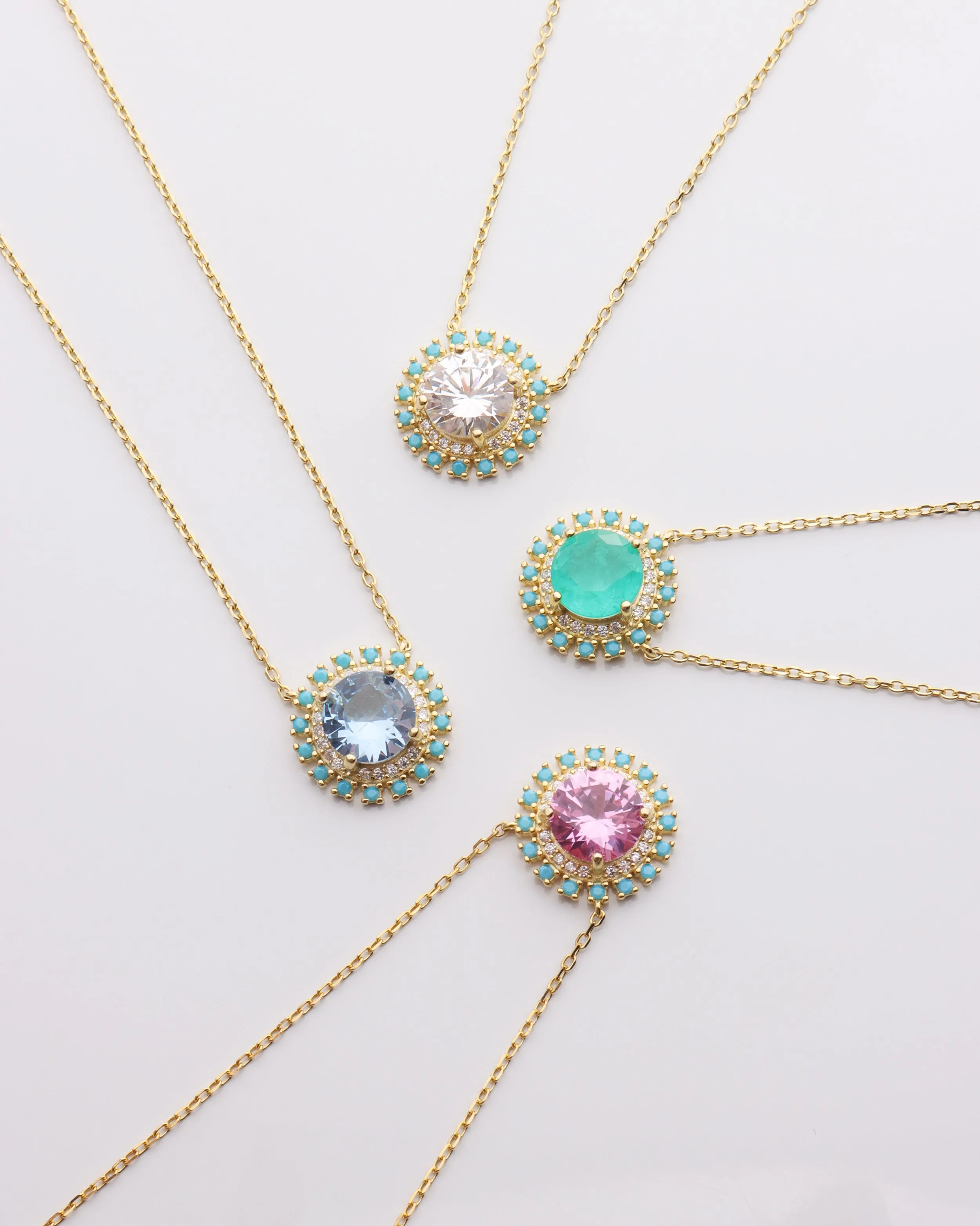 Round CZ w/ Turquoise Outline Necklace