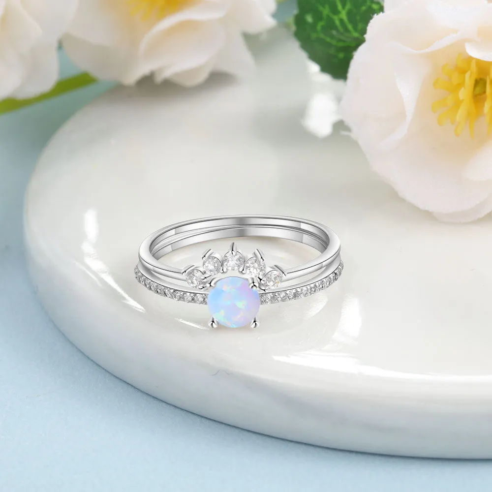 Round Opal Zircon Sterling Silver Ring Set