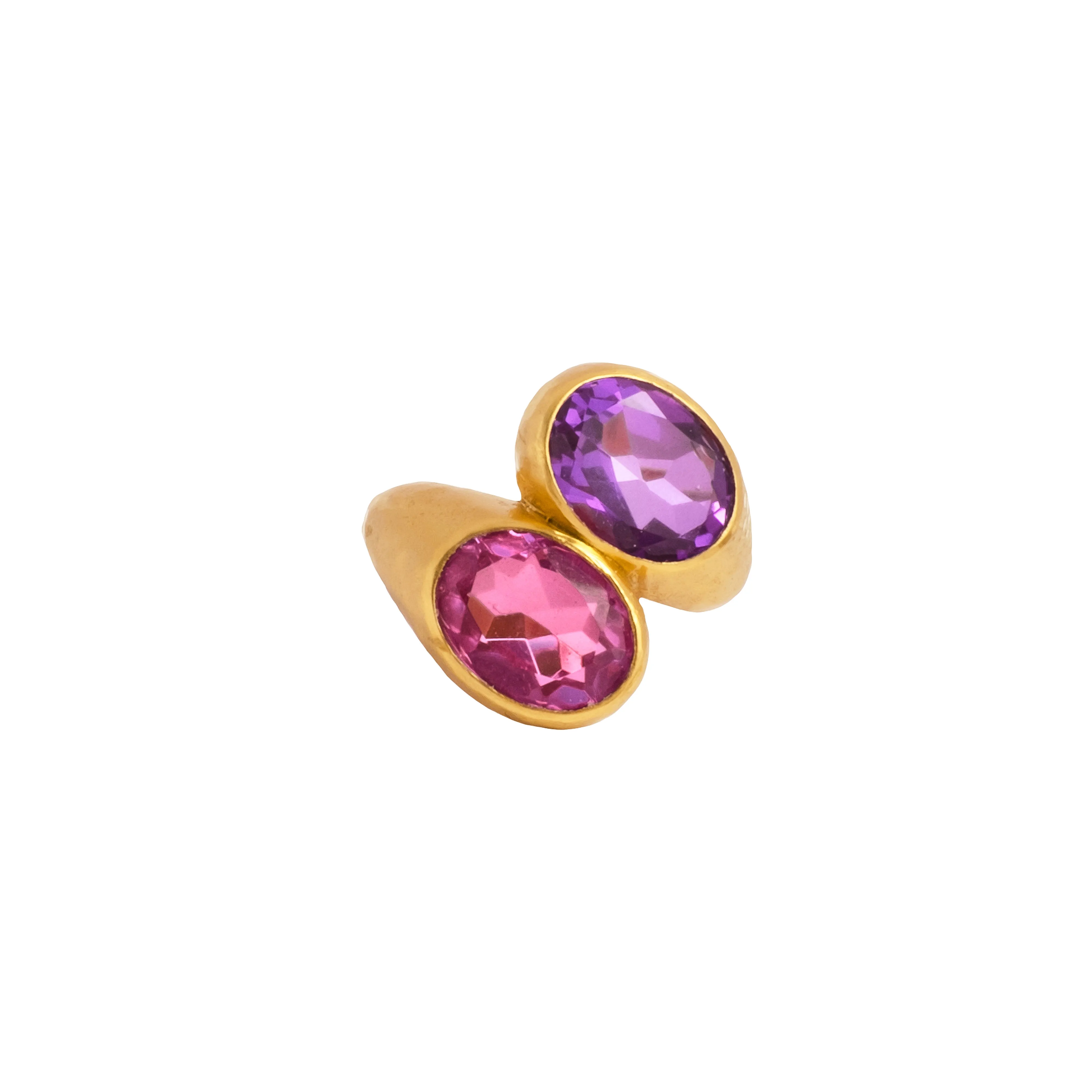 Santorini Ring Dark Amethyst Quartz  & Dark Pink Quartz