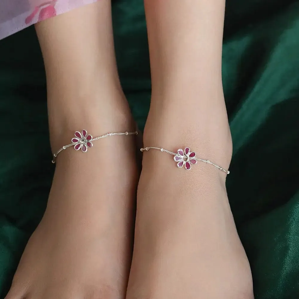 Silver 92.5 Flower Anklet