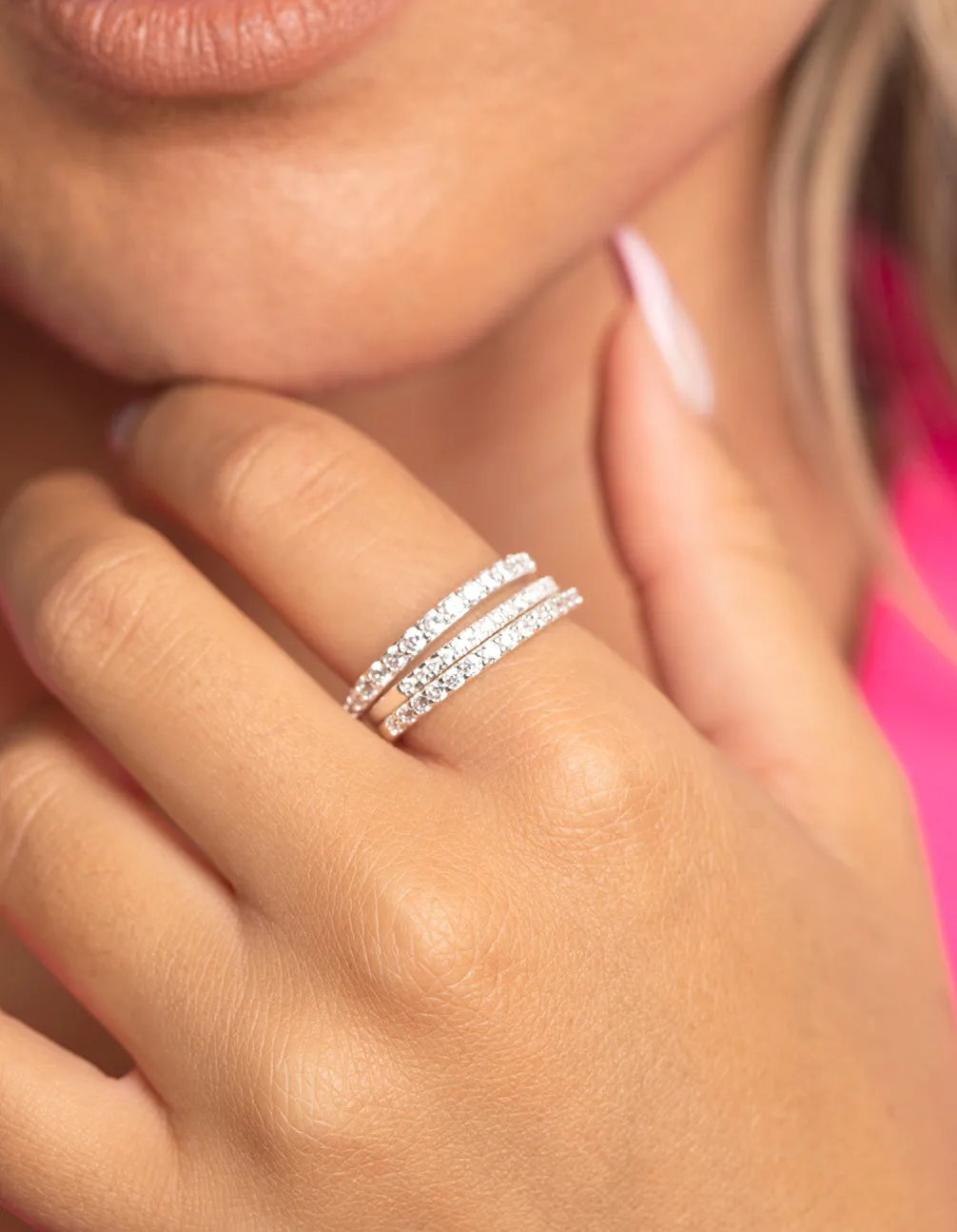 Silver Cubic Zirconia Fine Ring Stack