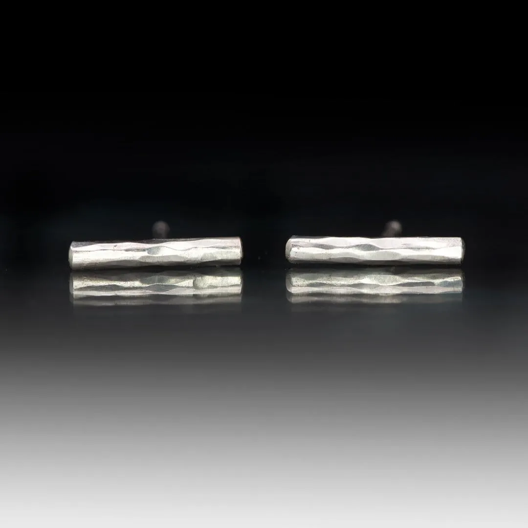 Simple Hammered Sterling Silver Bar Studs Earrings, Ready to Ship