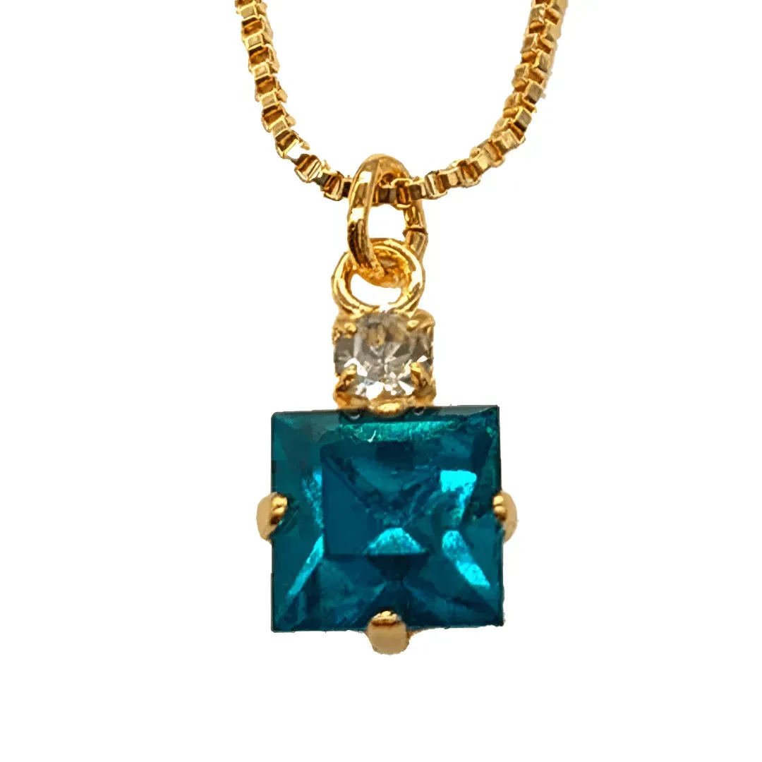 Small Swarovski Crystals Square Pendant With Gold Fittings