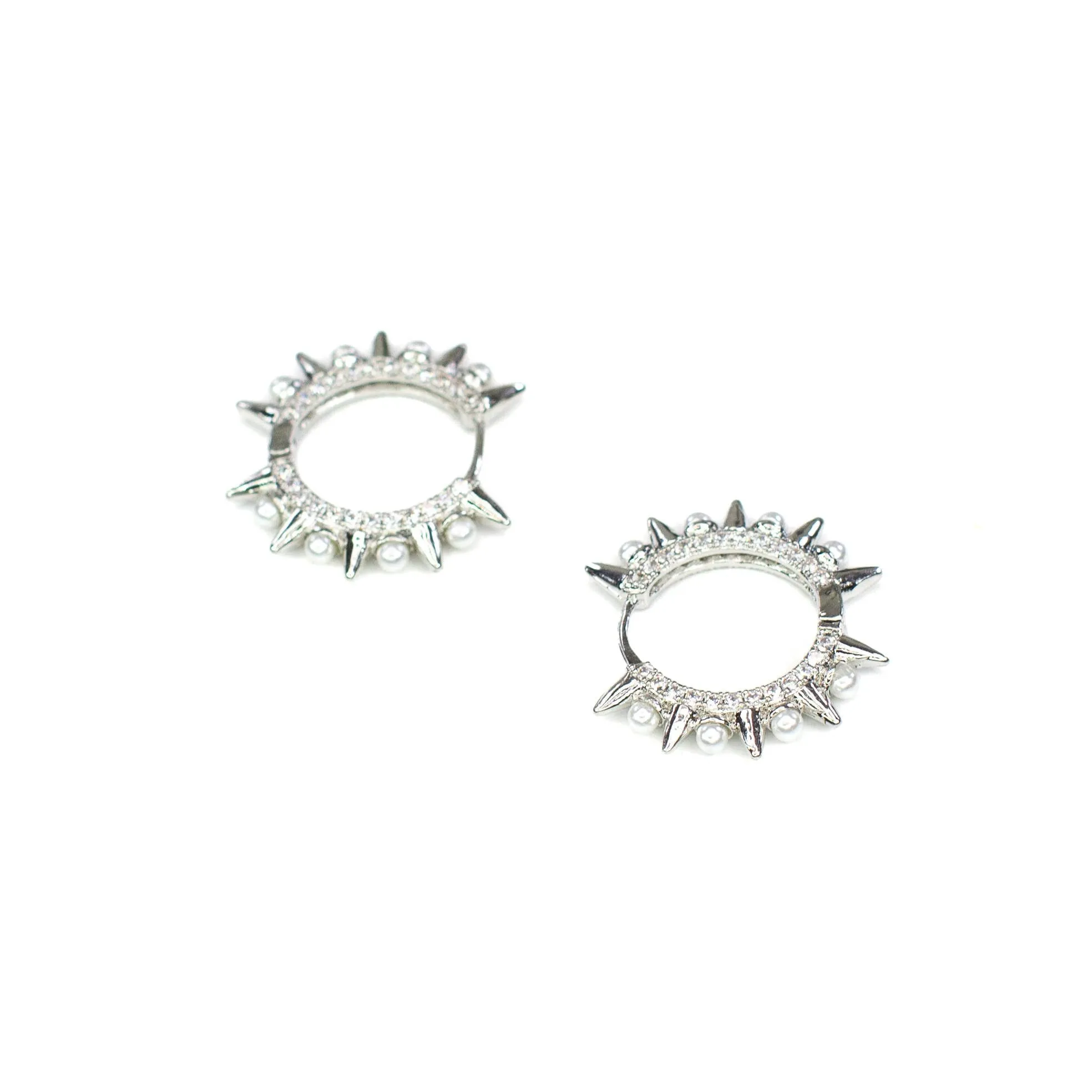 Spiked CZ and Pearl Hoop Earrings