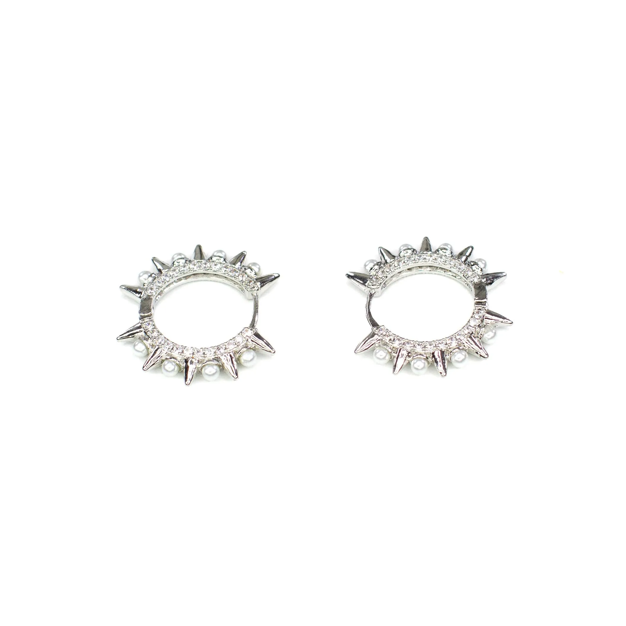 Spiked CZ and Pearl Hoop Earrings