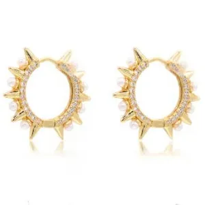 Spiked CZ and Pearl Hoop Earrings