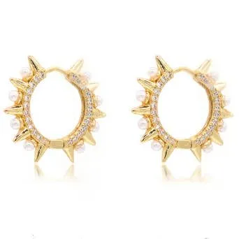 Spiked CZ and Pearl Hoop Earrings