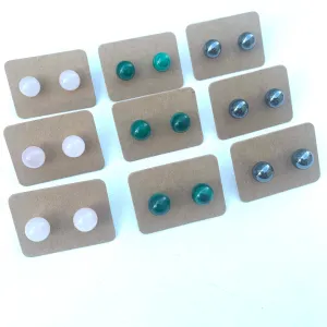 Sterling Round Stone Stud Earrings