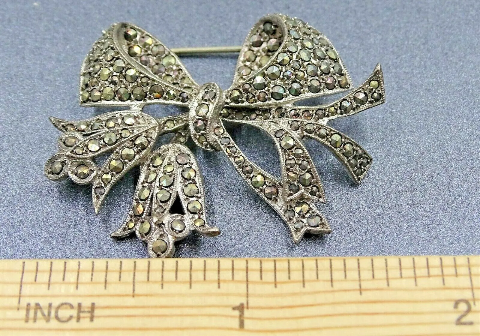 Sterling Silver Marcasite Bow & Bell Flower Brooch