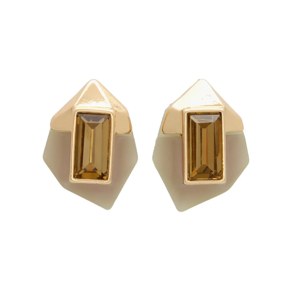 Stone Inlay Polygon Titanium Earrings