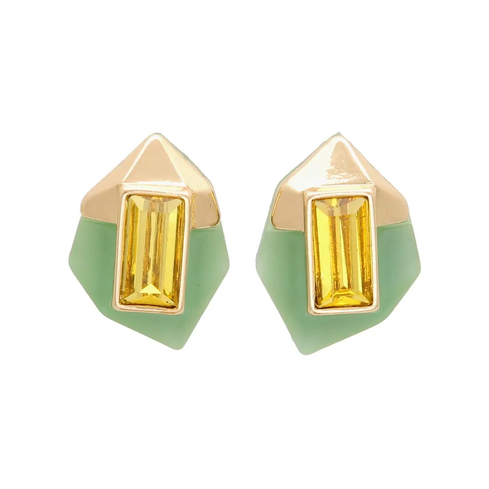 Stone Inlay Polygon Titanium Earrings