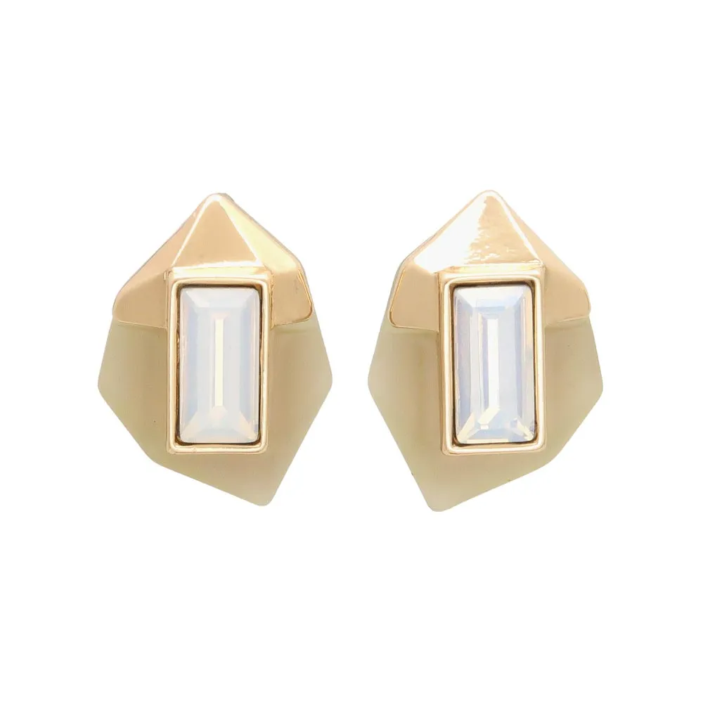 Stone Inlay Polygon Titanium Earrings