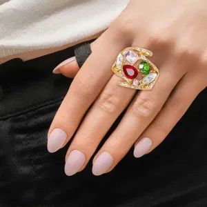 Stunning Curved Cocktail Ring w/ Multicolor Crystals - Shop Now!